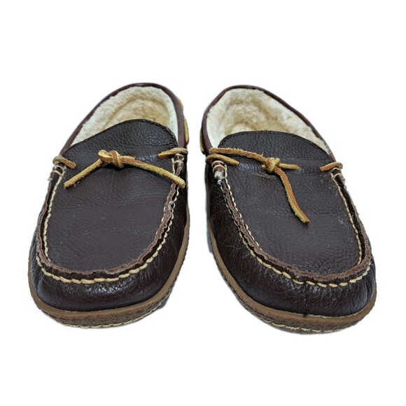 LL Bean Men\'s 8 Wicked Good Leather Shearling Moccasin Brown Slippers main image 8